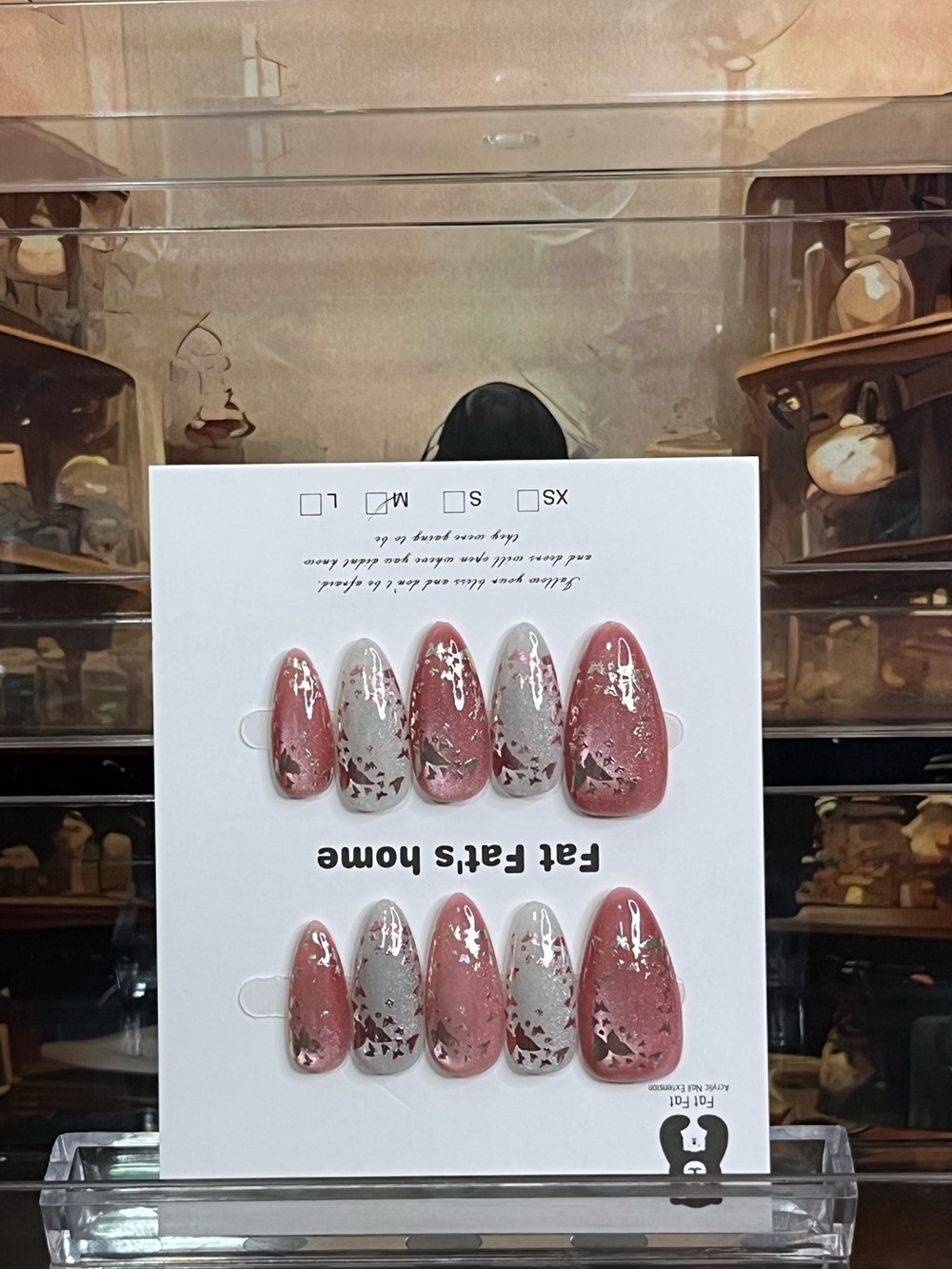 Fat Fat Press-On Almond Nails with Foil Accents Pink and Silver